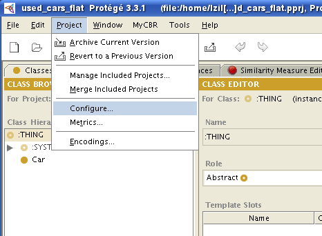 menu entry Project->Configure